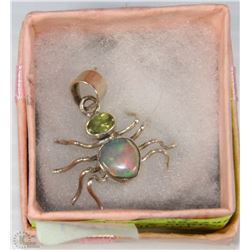 AMMOLITE & PERIDOT 925 STAMPED SPIDER PENDANT