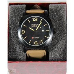 CURREN DATE WATCH GENUINE LEATHER STRAP BROWN