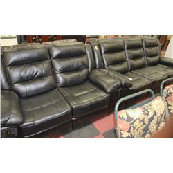 NEW BLAKE BLACK LEATHERETTE RECLINING SOFA AND