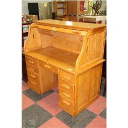 DELUXE OAK ROLL TOP DESK. 54" X29"X52"H