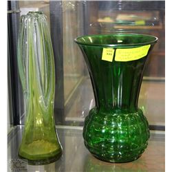 GREEN GLASS VASE SOLD WITH GREEN ART GLASS