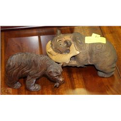 TWO HAND CARVED FISHING BEARS