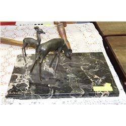 R.BASSINI SIGNED MARBLE BASE WITH CAST IRON DEER