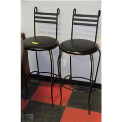PAIR OF METAL & BLACK LEATHERETTE BAR STOOLS