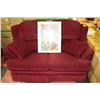 Image 2 : PAIR OF DECOREST BRAND BURGANDY FABRIC LOVESEATS