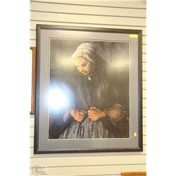 LARGE DECORATIVE PICTURE OF A  LADY FRAMED AND