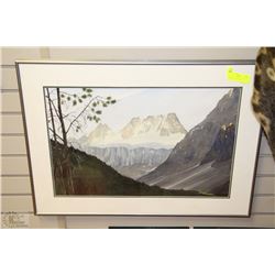 BERN SMITH FRAMED AND MATTED PICTURE OF MOUNTAIN