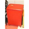 Image 1 : LARGE RED LEATHER LIKE LAUNDRY HAMPER W/ORNATE