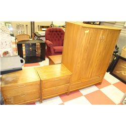 TWO DOOR, ONE DRAWER CABINET WITH TWO NIGHT STANDS