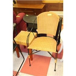 METAL AND WICKER ARMCHAIR SOLD WITH WOOD AND