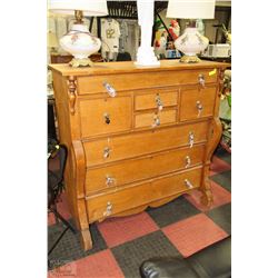ANTIQUE 8 DRAWER DRESSER WITH CARVED WOOD AND