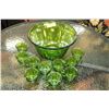 Image 1 : GREEN CARNIVAL GLASS PUNCH BOWL SET WITH 10 CUPS