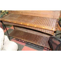 METAL AND WICKER SOFA TABLE