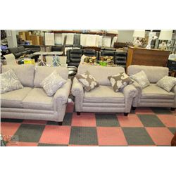 BEIGE FABRIC LOVESEAT WITH TWO MATCHING CHAIR AND