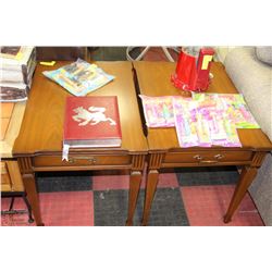 PAIR OF WALNUT END TABLES WITH DRAWERS