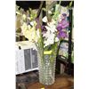 Image 1 : GLASS VASE 13"H WITH ASSORTED IRIS FOLIAGE