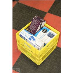 CRATE WITH WATER CHAIR, CERAMIC HEATER AND VEGGIE
