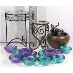 SET OF CRACKED GLASS DECORATIVE HOLDERS WITH BOX