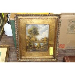 VINTAGE GOLD FRAMED CURVED GLASS PICTURE