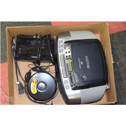 BOX WITH SONY CD STEREO, DISCMAN, AND ALARM