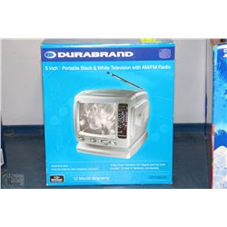 5" PORTABLE BLACK AND WHITE TV WITH AM/FM RADIO