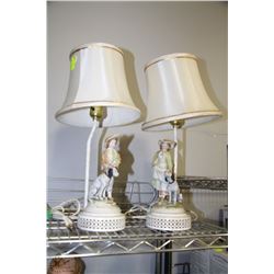 PAIR OF VINTAGE GIRL & DOG FIGURINE TABLE LAMPS