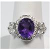 Image 1 : Magnificent 4 carat Oval cut Genuine Amethyst in Center of Sterling Silver Ring