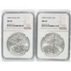 Image 1 : ( 2 ) 2003 AMERICAN SILVER EAGLES, NGC MS-69