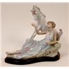 Image 1 : A Lladro Group, of a reclining young girl with a unicorn, impressed No 6007, on a shaped wooden p...