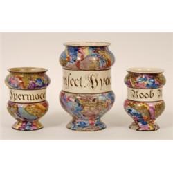 A Set of Three 19th Century Italian Drug Jars, Confect.hyacint."Koob Horae" & "Spermacet"  on a m...