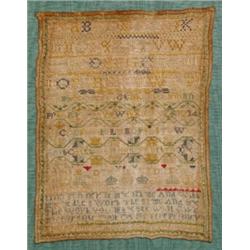 An Early George III Sampler, dated 1764, with verse, alphabet, flowers and crowns,  26 x 20 cm  S...