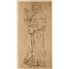 Image 1 : Pre-Raphelite School, a saint holding a vase and prayer book, ink, inscribed This custom is the p...