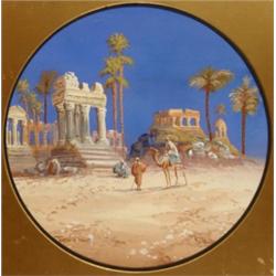 B*** Rappins (?), Pyramids and Temple of Baalber, gouache, a pair, signed, 38 cm diameter (2)  Se...