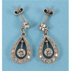 A Pair of Diamond Drop Earrings, mounted in white coloured metal  See illustration £200 - 250...