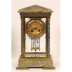 A Victorian Mantle Clock, the brass dial with Arabic numerals, in a green onyx case, with gilt me...