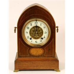 A Late 19th Century Mantle Clock, the enamelled dial with Arabic numerals, fitted an 8 day moveme...