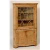 Image 1 : A Stripped Pine Corner Cupboard, the Greek key moulded cornice above a glazed door, enclosing two...
