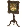 Image 1 : A Victorian Occasional Table, the slate top painted flowers within a gilt border, on an ebonised...