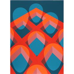 Clarence Holbrook Carter, Faces in a Grid (Red and Blue), Silkscreen