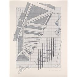 Alice Adams, Staircases and Wheel, Etching