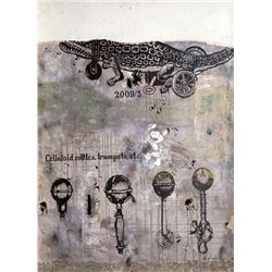 Anton Solomoukha, Alligator, Celluloid, Rattles, Trumpet, Oil and Collage Painting