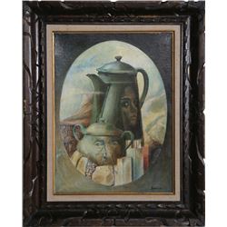 Ari Harpaz, Surrealist Coffee Service, Oil Painting