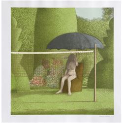 David Inshaw, Girl Sitting in the Garden, Lithograph