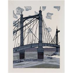 Edward Bawden, The Albert Bridge, Woodcut
