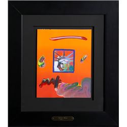 Peter Max, Liberty Head (Orange), Mixed Media Acrylic and Collage Painting