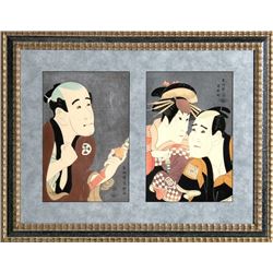 Toshusai Sharaku, Samurai Diptych, Woodblock Print