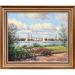 Karl Meyer-Nieting, Sailboats in Hamburg, Oil Painting
