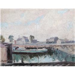 Eugene Stevens, Boat Dock, Oil Painting
