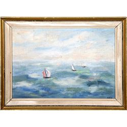 Unknown Artist, Sailboats on Water, Oil Painting