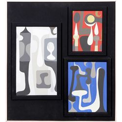 Jean-Paul Philippe, Three Cubist Interiors (Grey, Red, and Blue), Three Oil Paintings